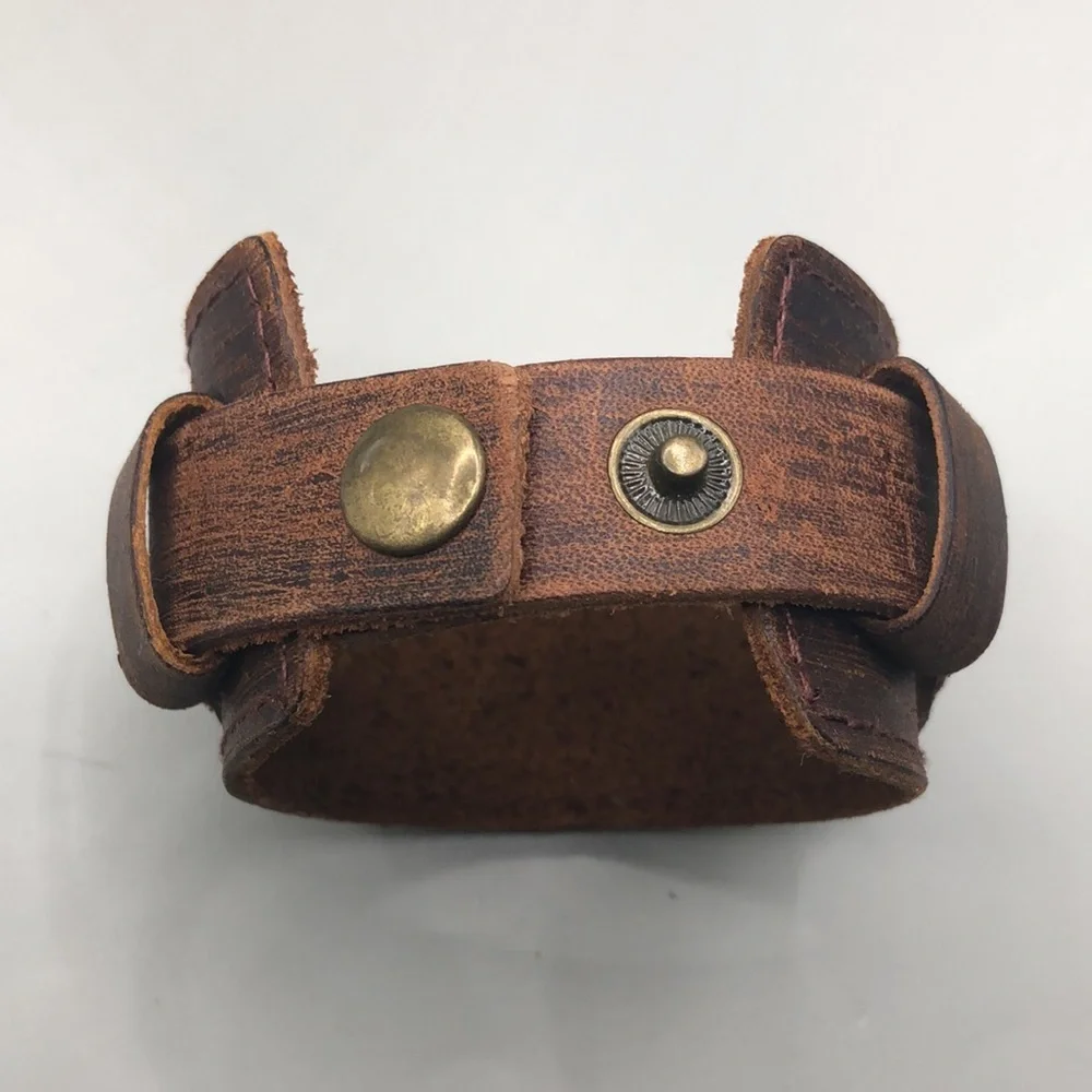 Brown leather artisan handcrafted handmade wide bracelet UNISEX New NWOT